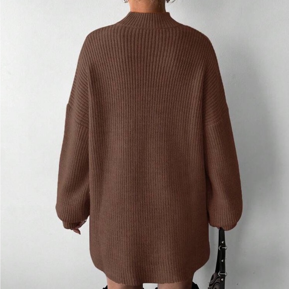 Cozy Mock High Neck Long Sleeve Slit Hi Low Hem Knit Sweater - Picture 13 of 13